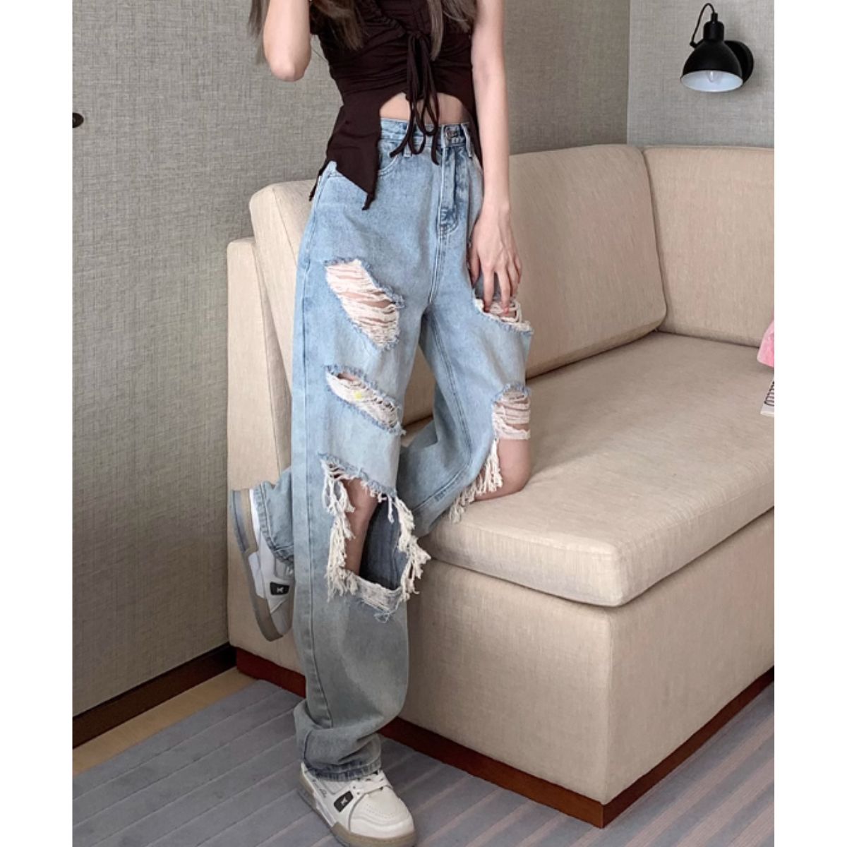 Pants/ダメージワイドデニムパンツ ST/No.27947