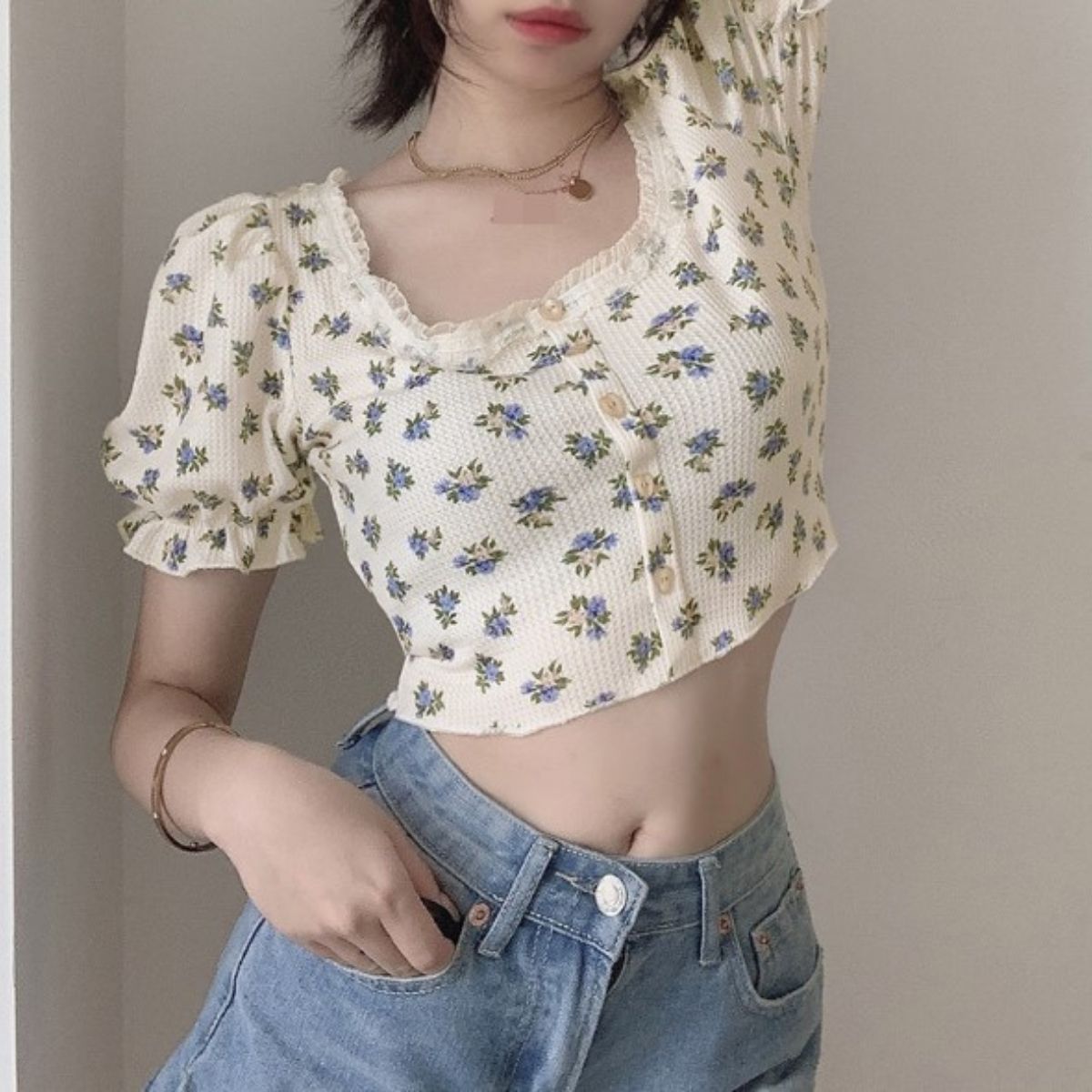 T-Shirts/レトロ小花柄ショートトップス ST/No.27953