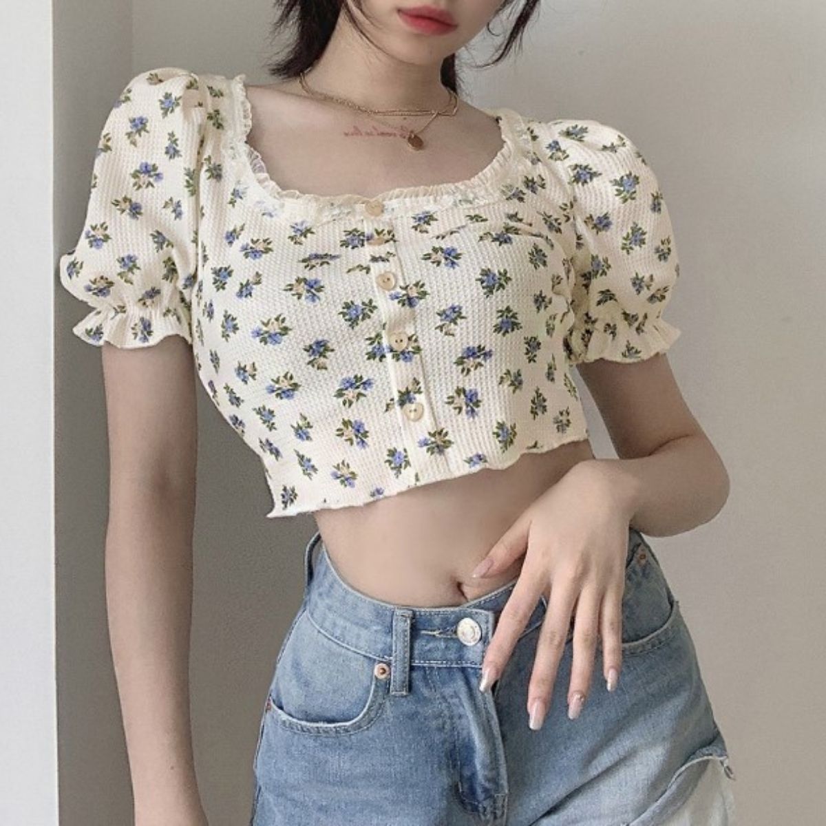 T-Shirts/レトロ小花柄ショートトップス ST/No.27953