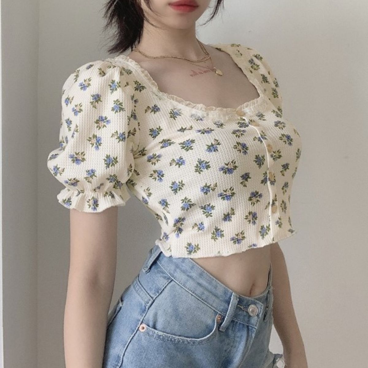 T-Shirts/レトロ小花柄ショートトップス ST/No.27953