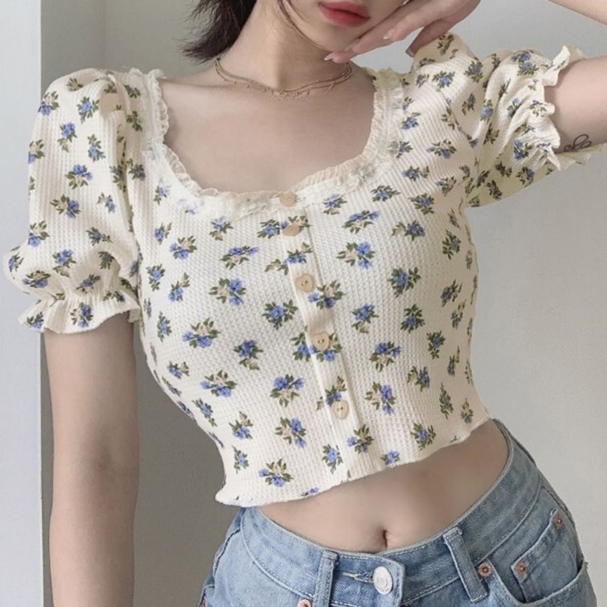 T-Shirts/レトロ小花柄ショートトップス ST/No.27953