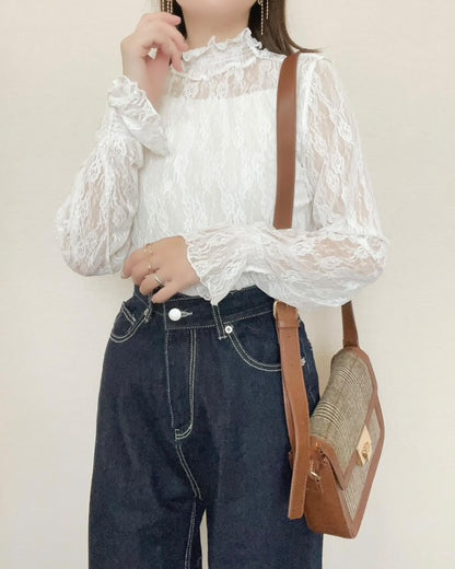 Blouse/ハイネックシアー小花長袖トップス ST/No.27828