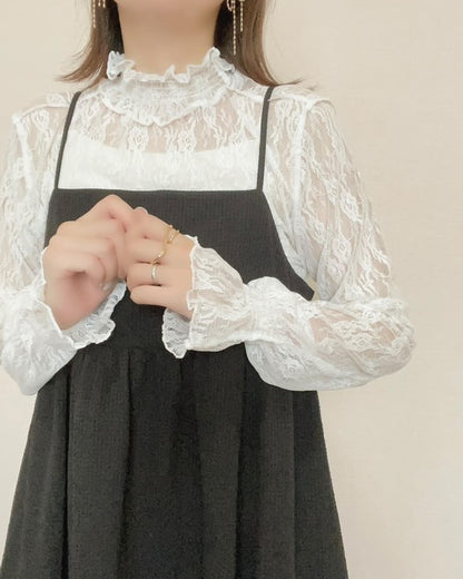 Blouse/ハイネックシアー小花長袖トップス ST/No.27828