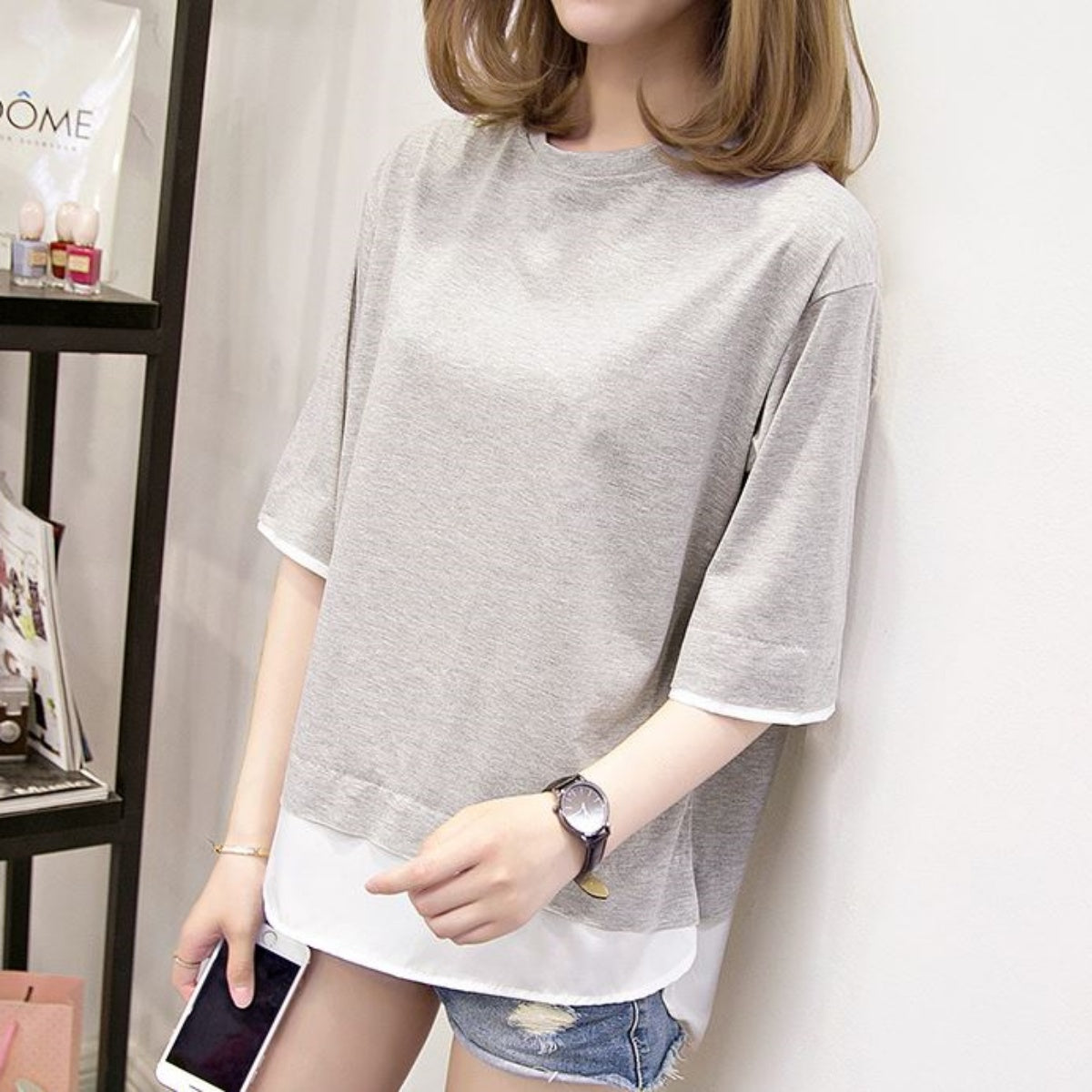 Tops/ 配色フェイクレイヤードトップス  ST/No.27249