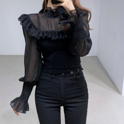 Tops/ シフォンニット切り替えトップス ST/No.27243