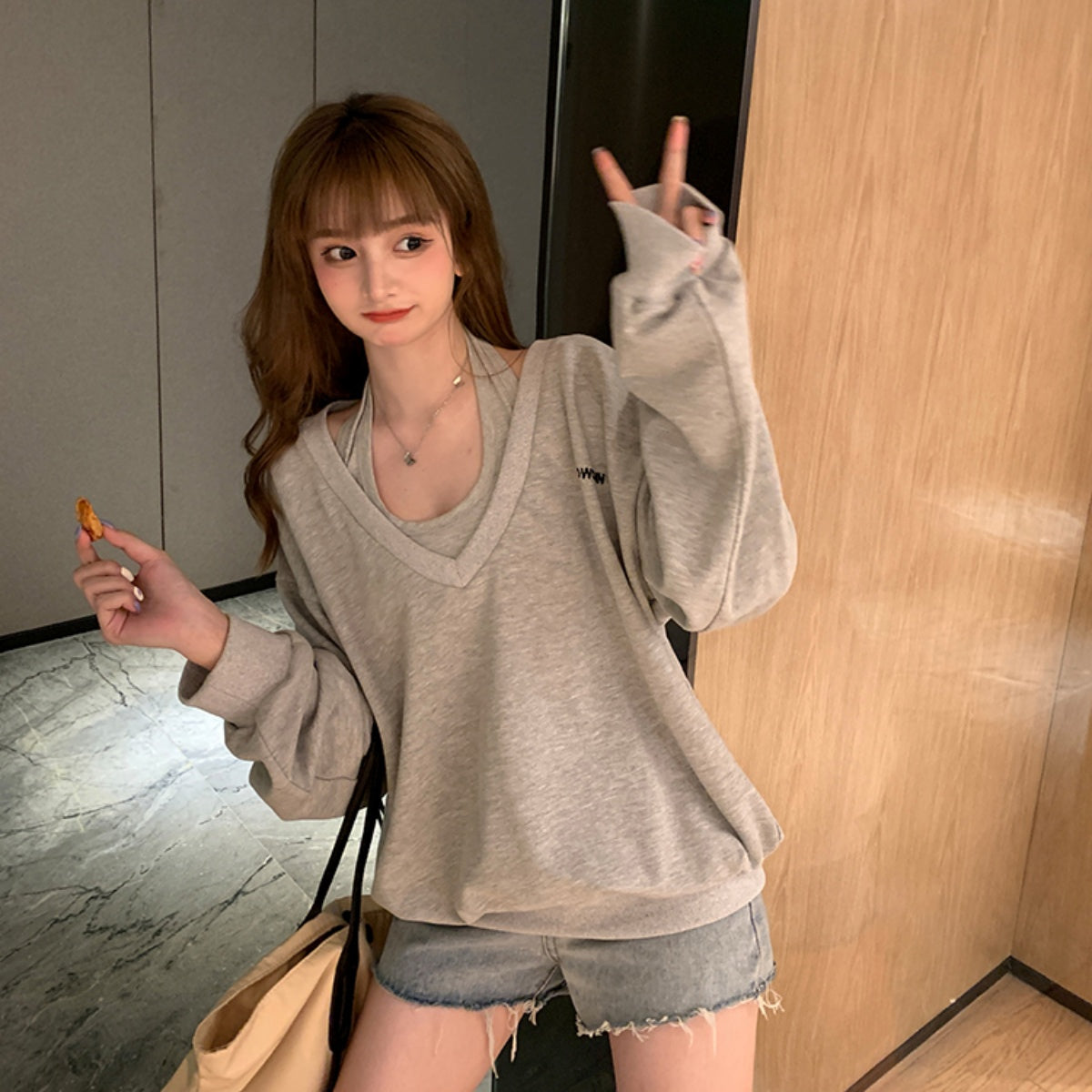 Sweat/ ざっくりVネックスウェットトップス ST/No.27214