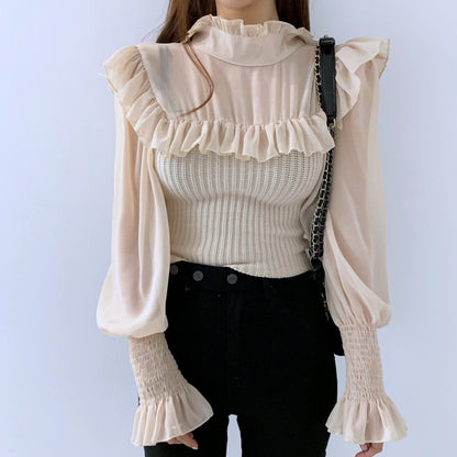 Tops/ シフォンニット切り替えトップス ST/No.27243