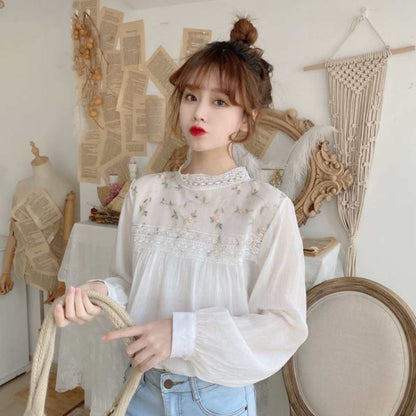 Tops/ 花柄刺しゅう レース スモック ST/No.27269