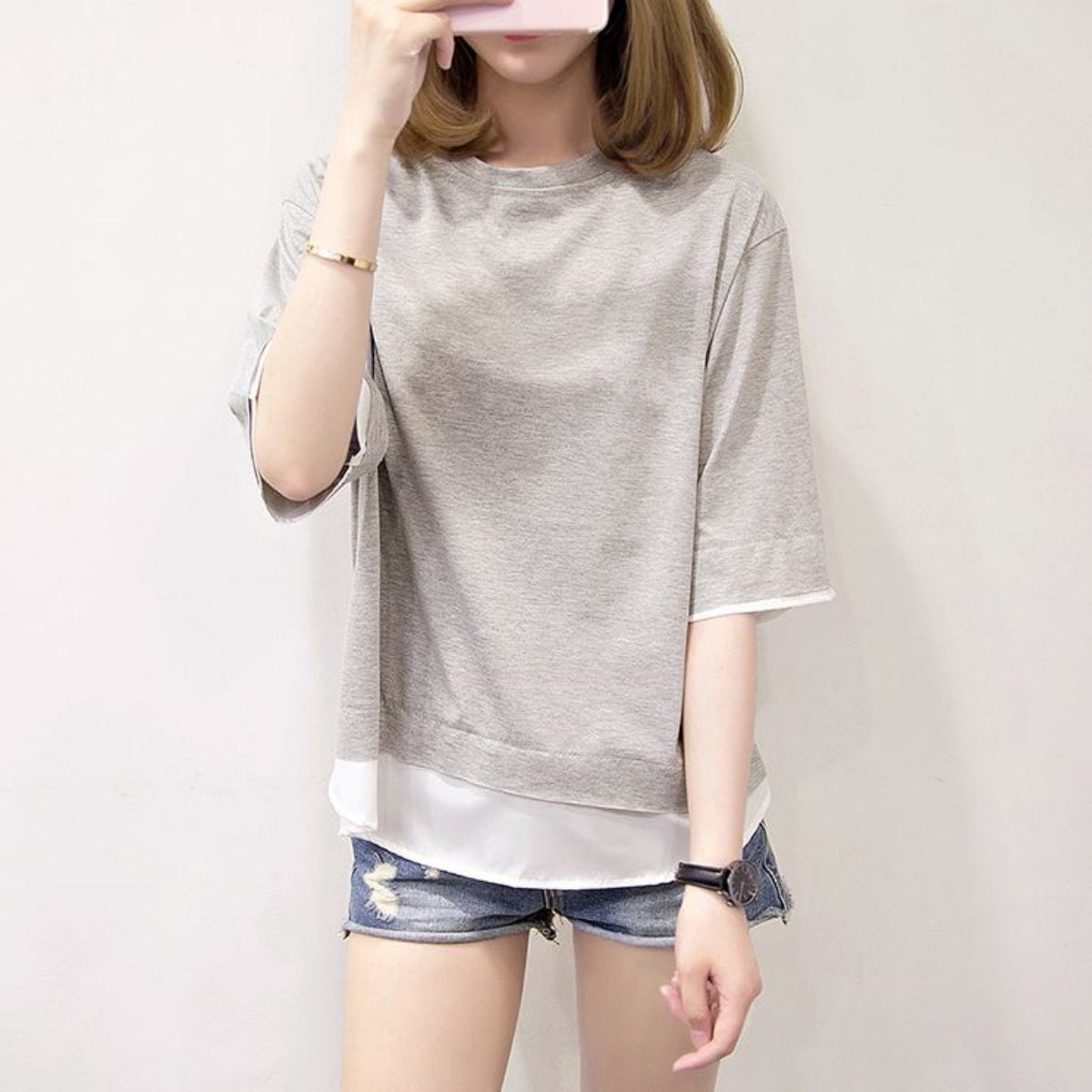 Tops/ 配色フェイクレイヤードトップス  ST/No.27249