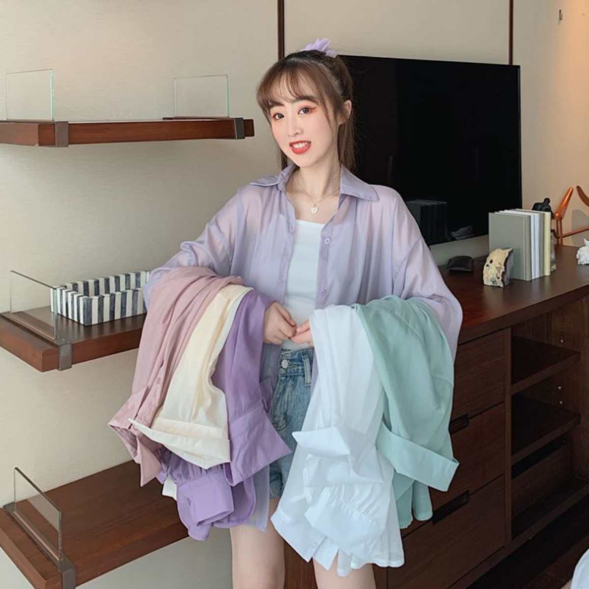 Tops/ シアーシャツ 脇リボン  ST/No.27261