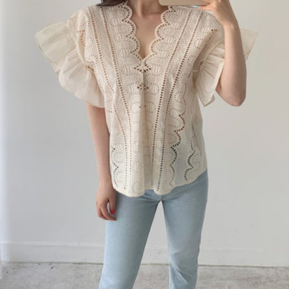 Blouse/スカラップ刺繍ブラウス ST/No.27480