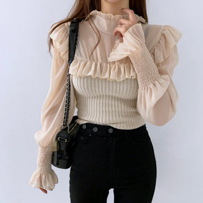 Tops/ シフォンニット切り替えトップス ST/No.27243
