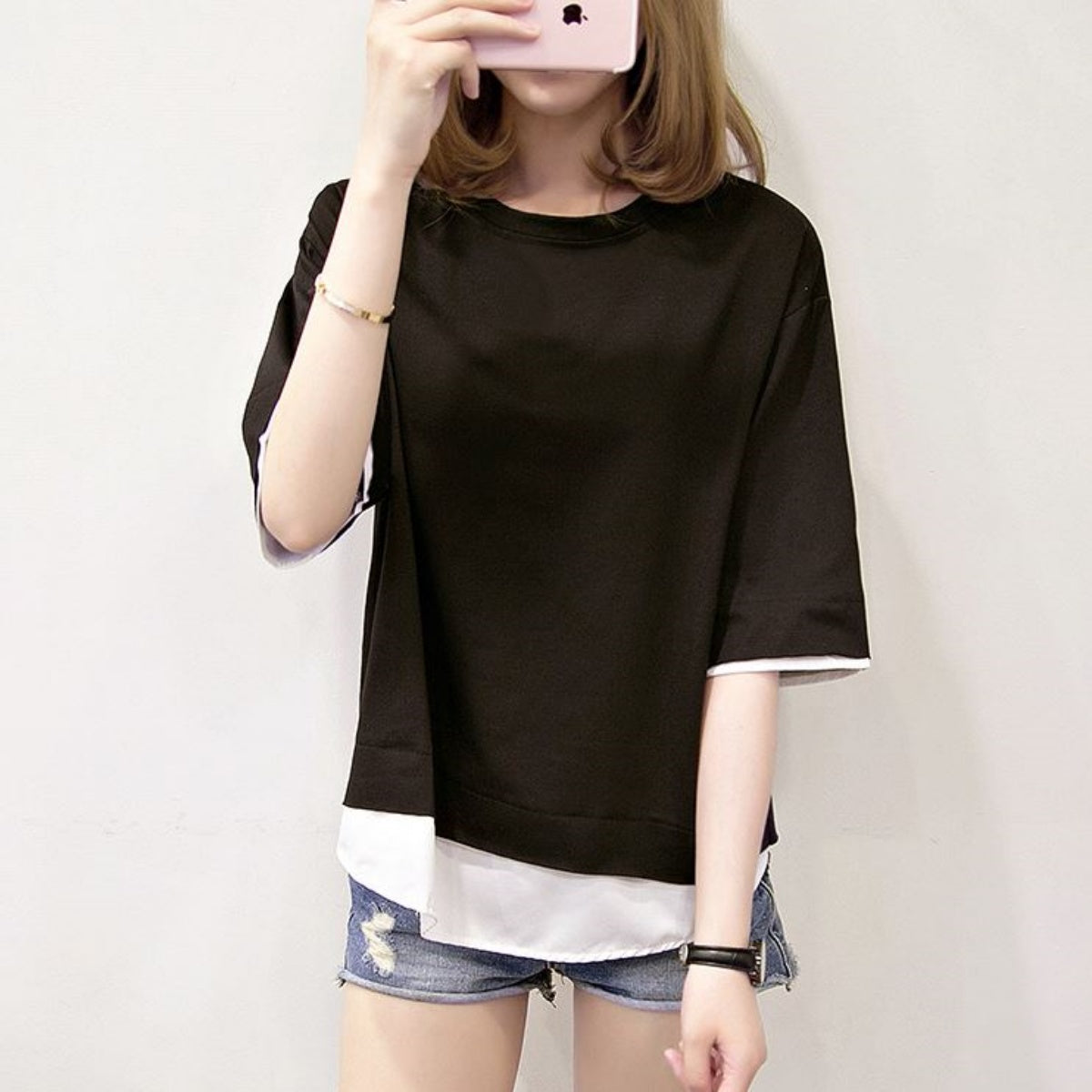 Tops/ 配色フェイクレイヤードトップス  ST/No.27249