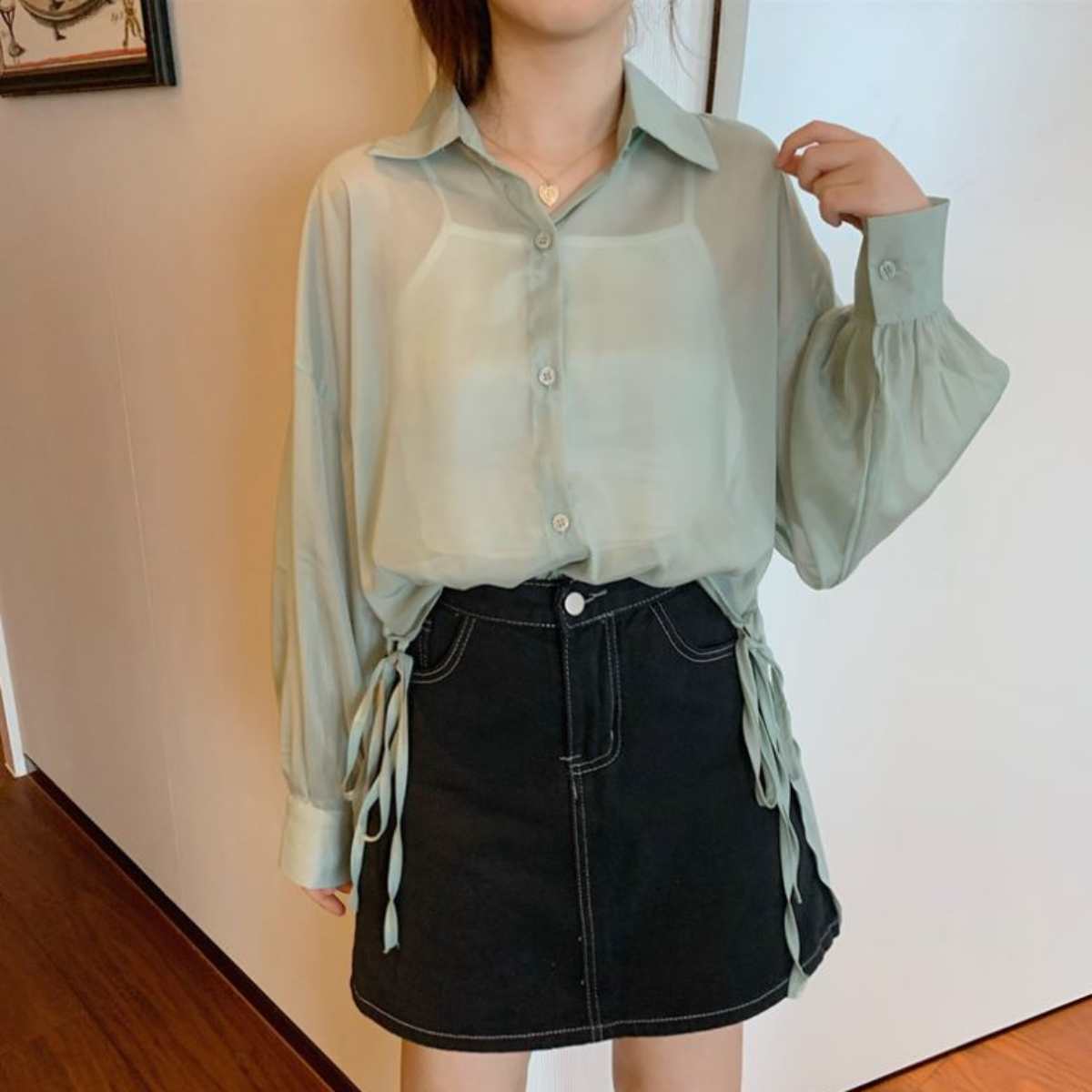 Tops/ シアーシャツ 脇リボン  ST/No.27261