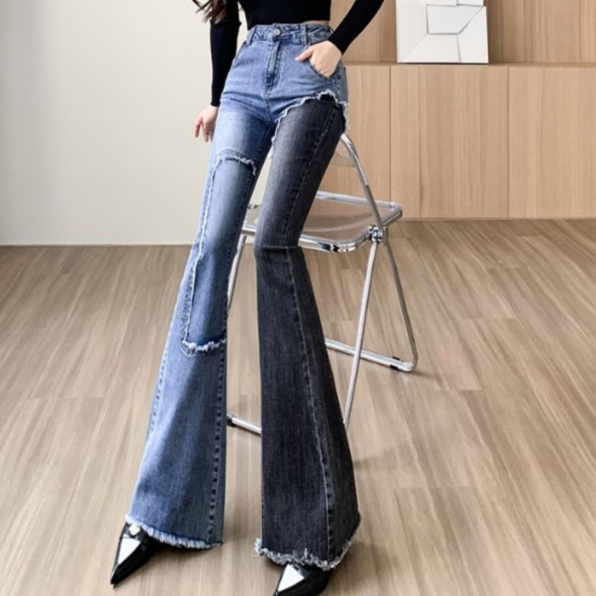 Pants/アシンメトリーデニムベルボトム ST/No.27733
