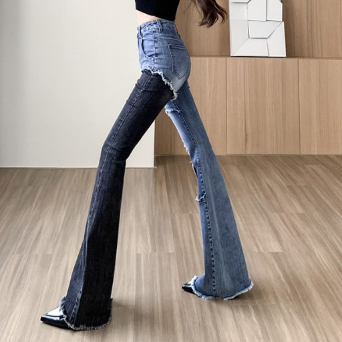 Pants/アシンメトリーデニムベルボトム ST/No.27733