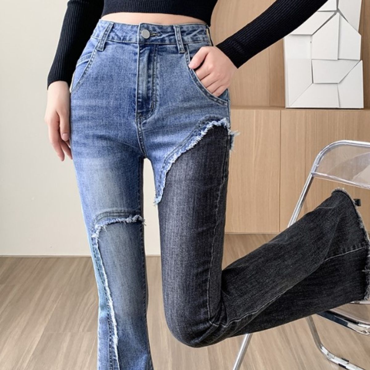Pants/アシンメトリーデニムベルボトム ST/No.27733
