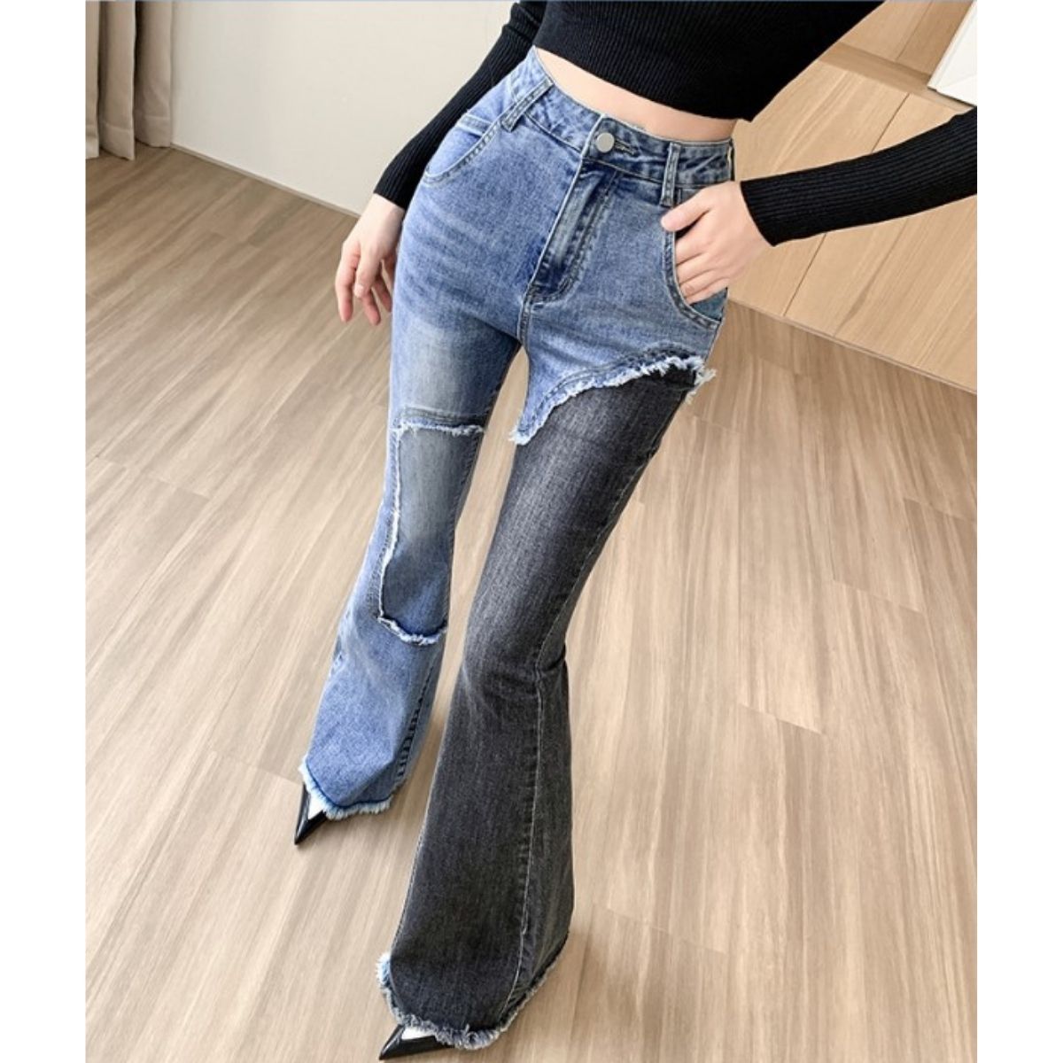 Pants/アシンメトリーデニムベルボトム ST/No.27733