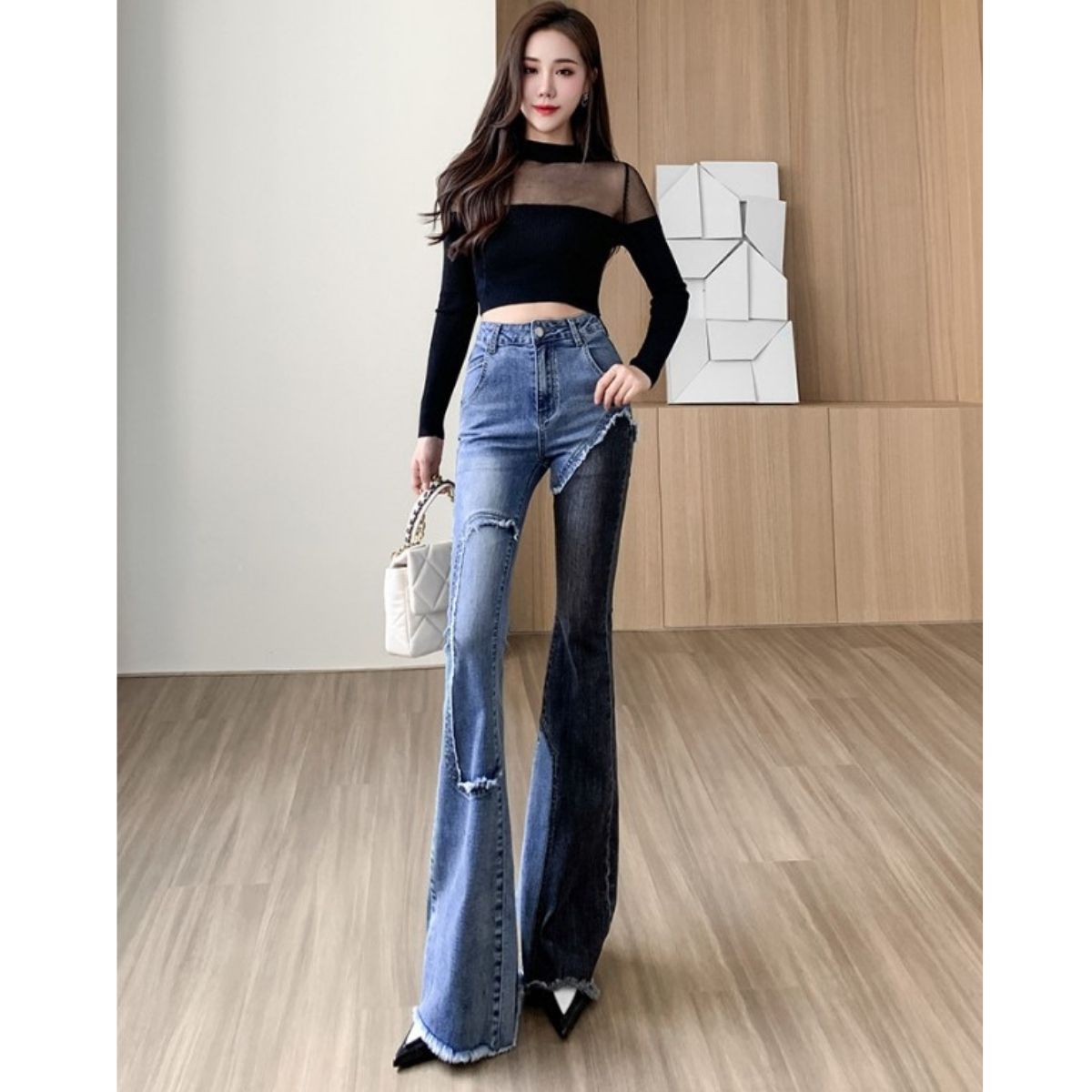Pants/アシンメトリーデニムベルボトム ST/No.27733