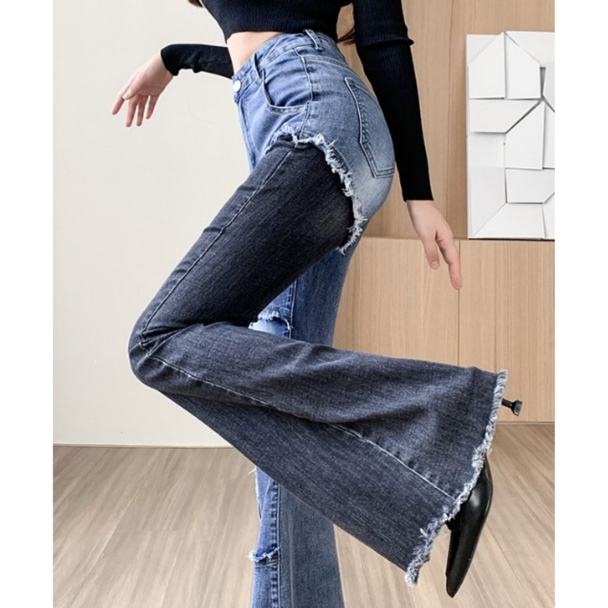 Pants/アシンメトリーデニムベルボトム ST/No.27733