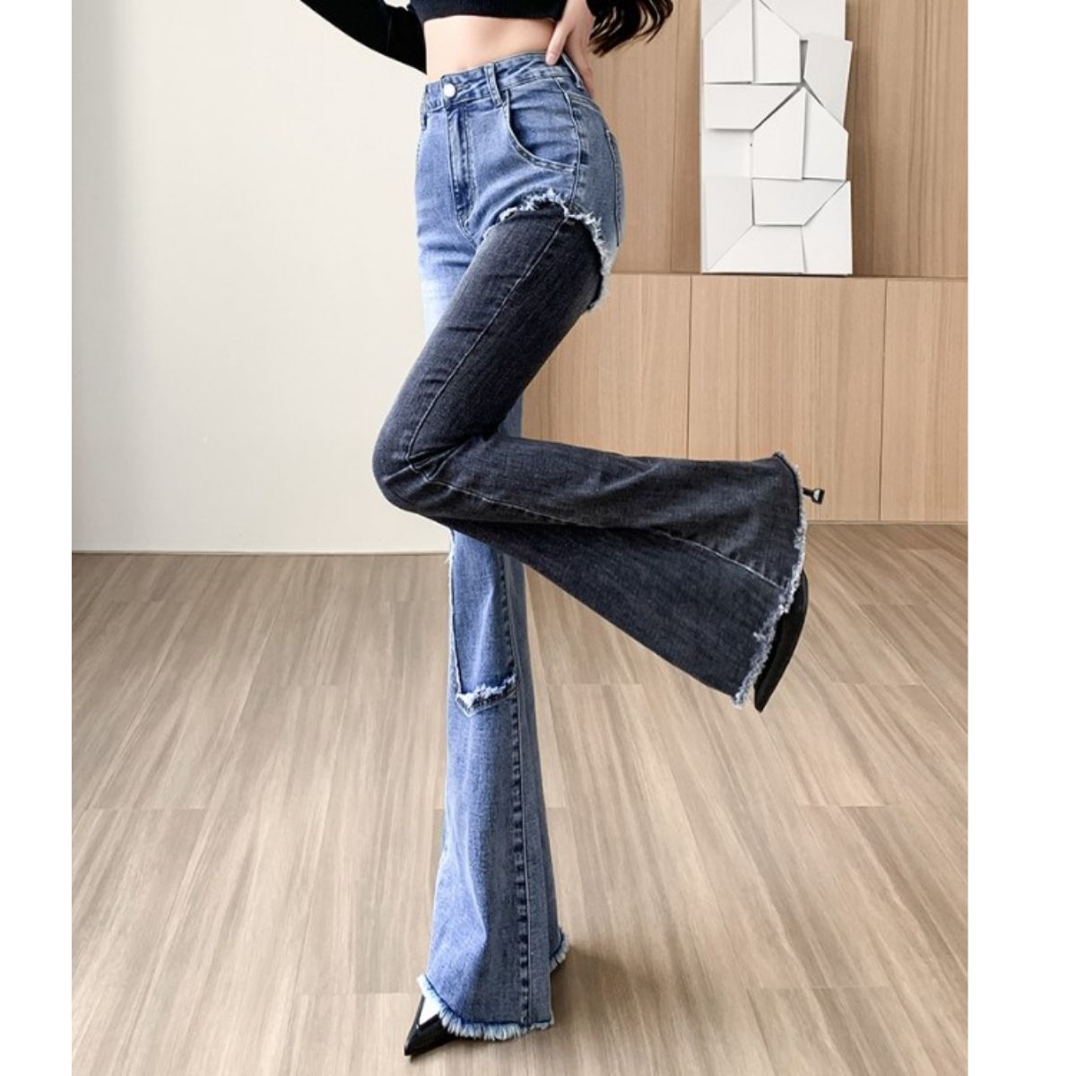 Pants/アシンメトリーデニムベルボトム ST/No.27733