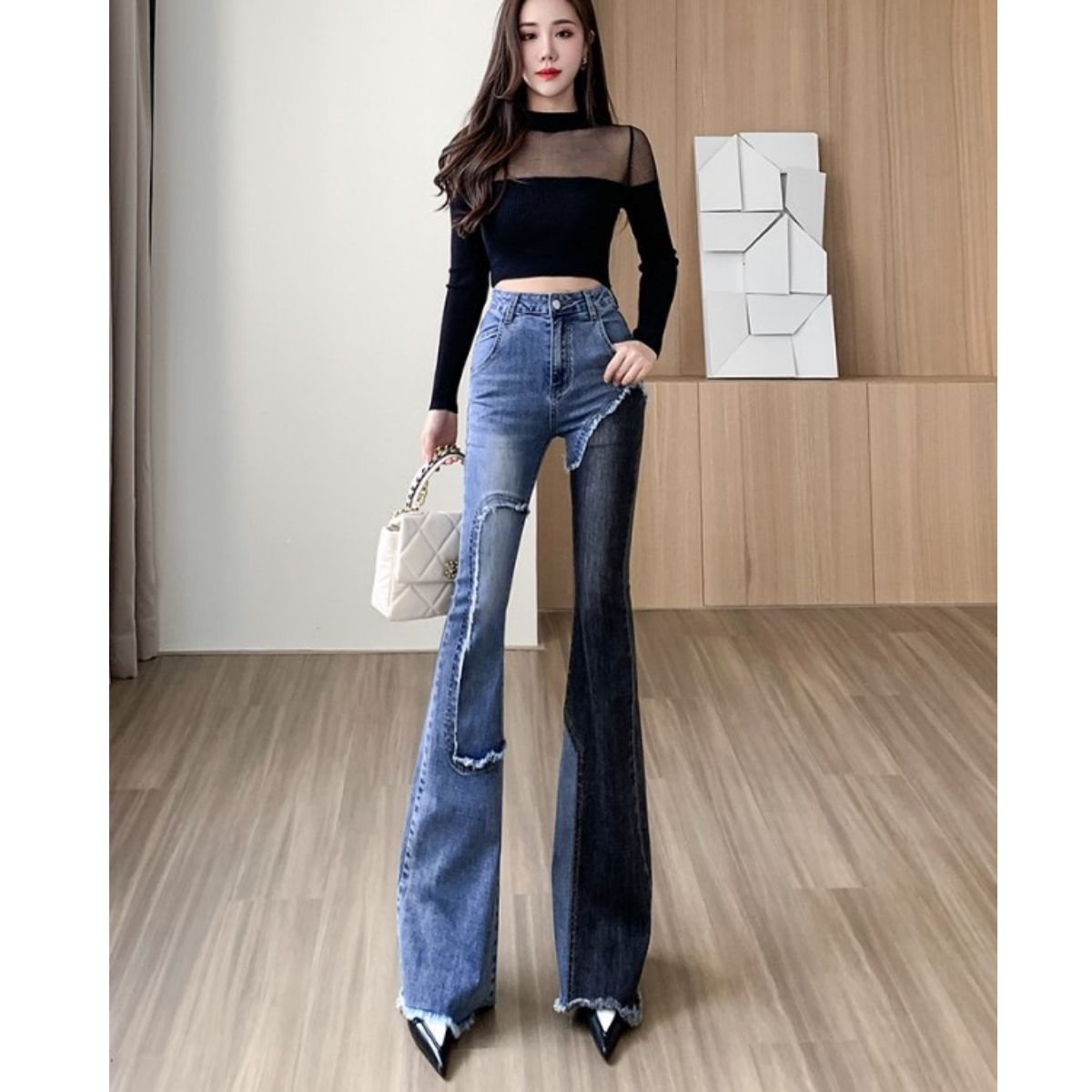 Pants/アシンメトリーデニムベルボトム ST/No.27733