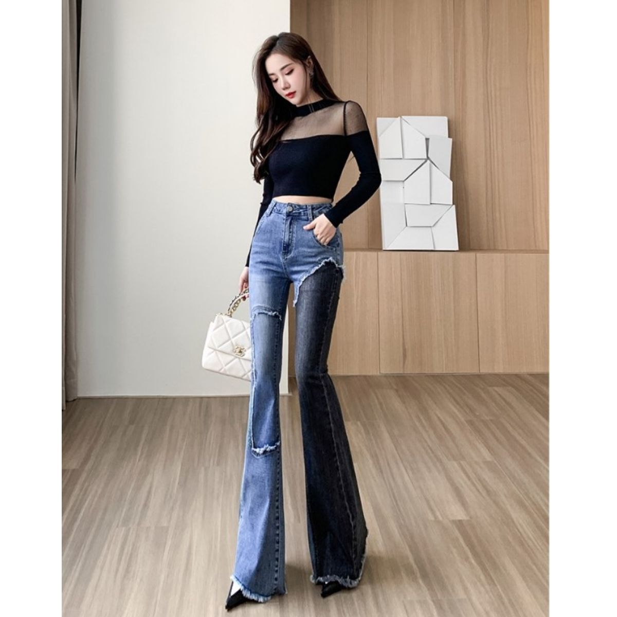 Pants/アシンメトリーデニムベルボトム ST/No.27733