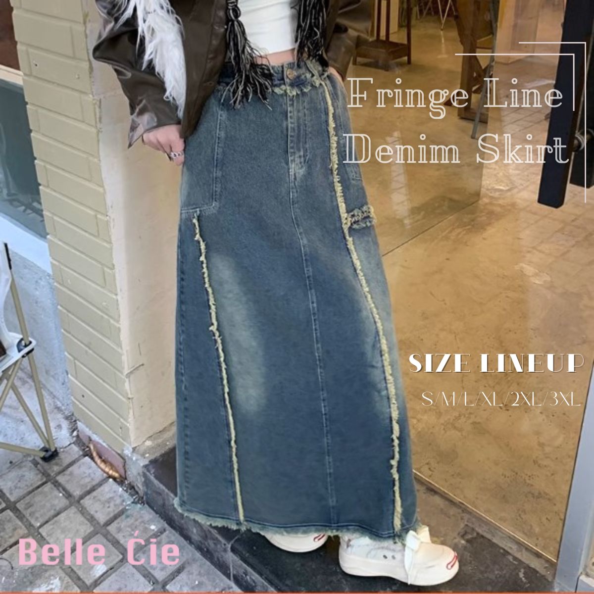 Skirt/フリンジラインデニムスカート ST/No.27778