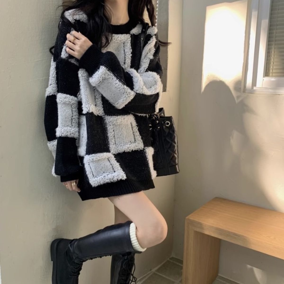 Knit/ブロックチェックニットトップス ST/No.27805