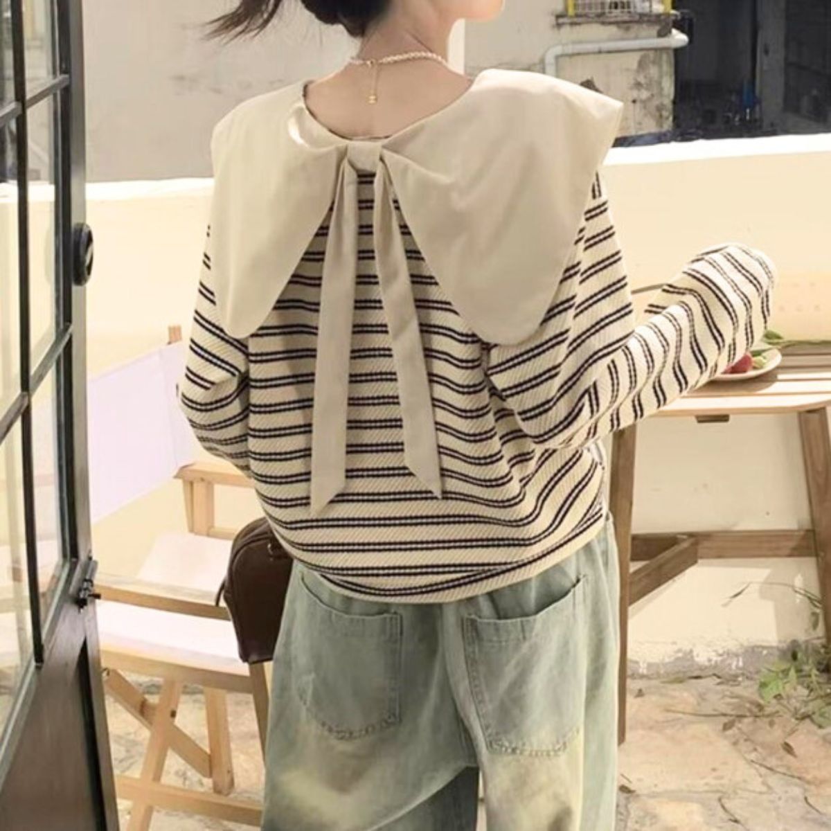 Smock/リボンカラーボーダートップス ST/No.27806