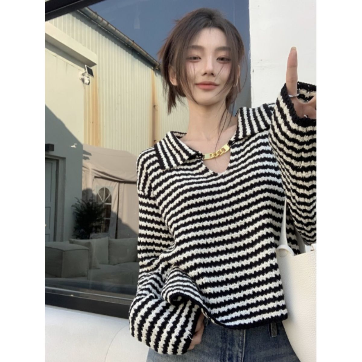 Knit/チャーム付ボーダーニットトップス ST/No.27813