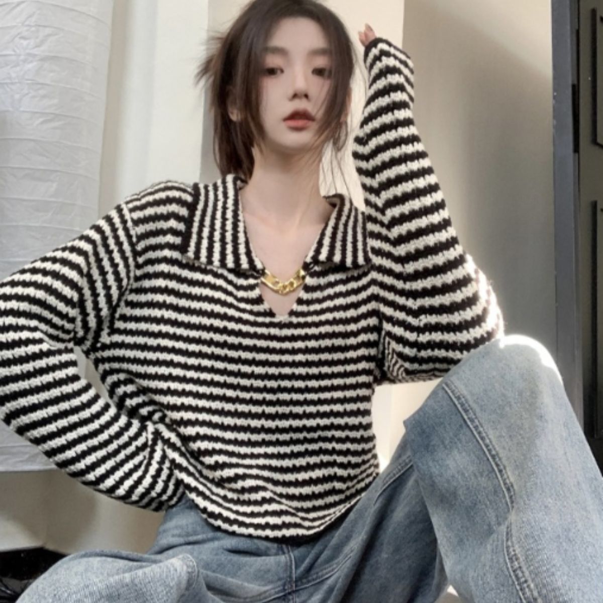 Knit/チャーム付ボーダーニットトップス ST/No.27813