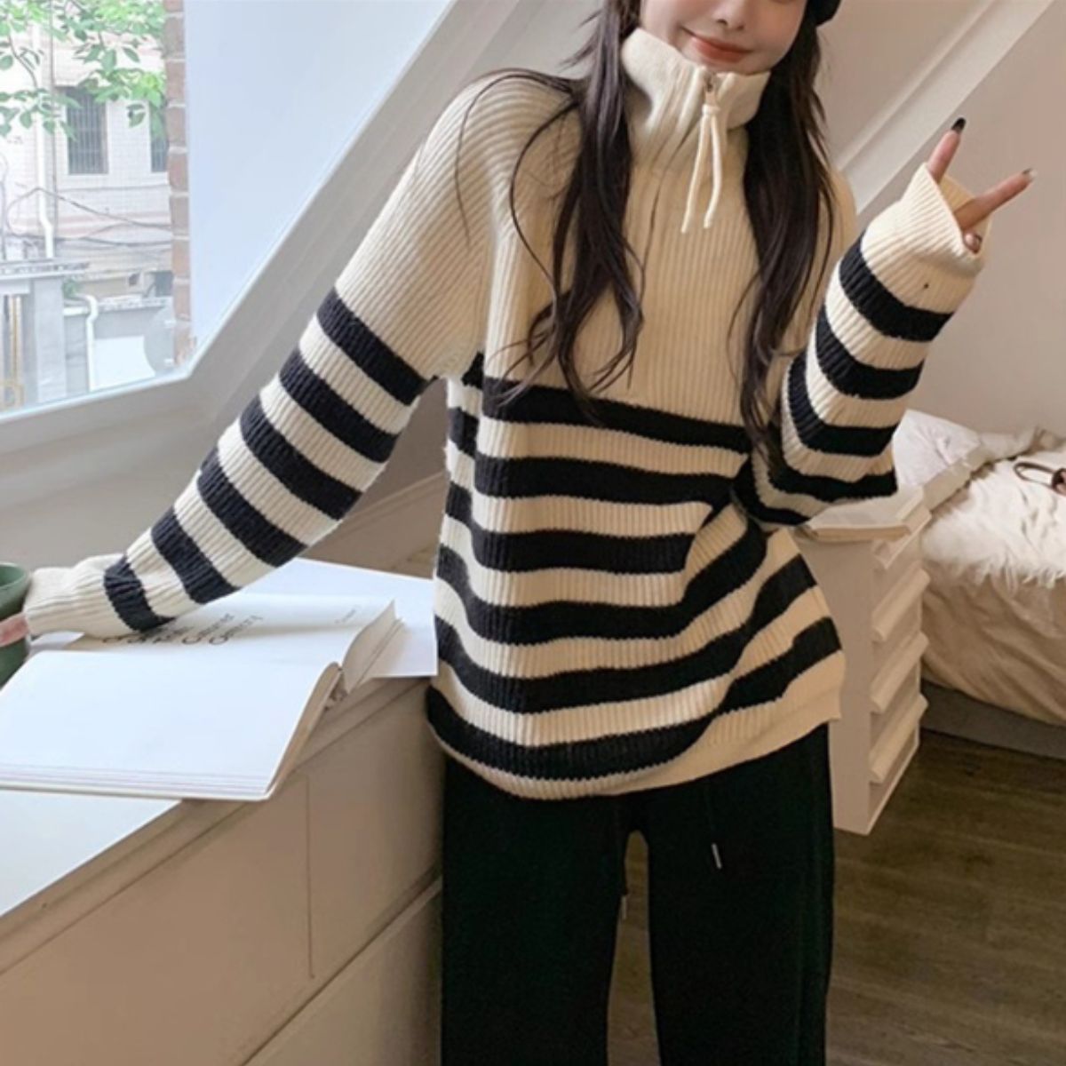 Knit/ハーフジップハイネックＢＤニット ST/No.27820