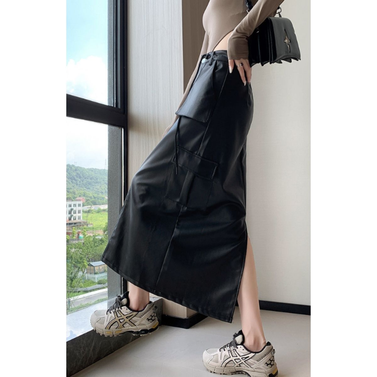 Skirt/フェイクレザーカーゴスカート ST/No.27821