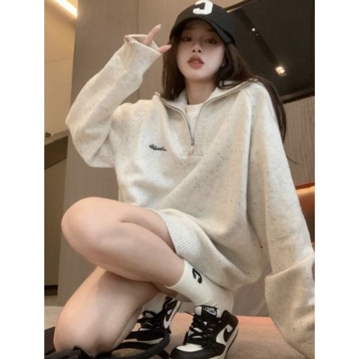 Knit/ハーフジップ杢ニットプルオーバー ST/No.27823