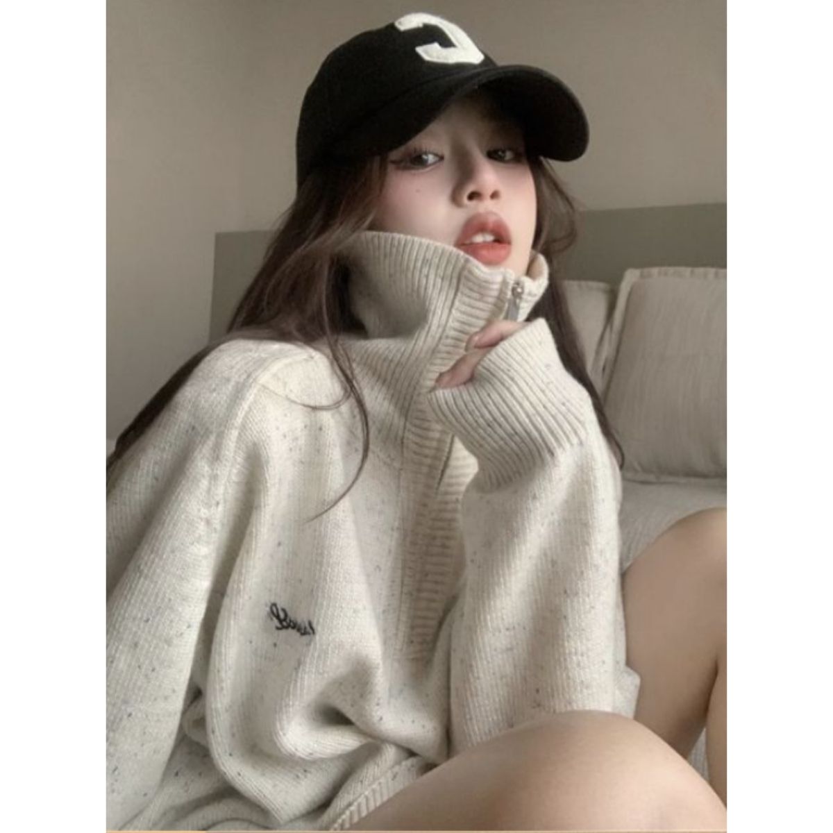 Knit/ハーフジップ杢ニットプルオーバー ST/No.27823