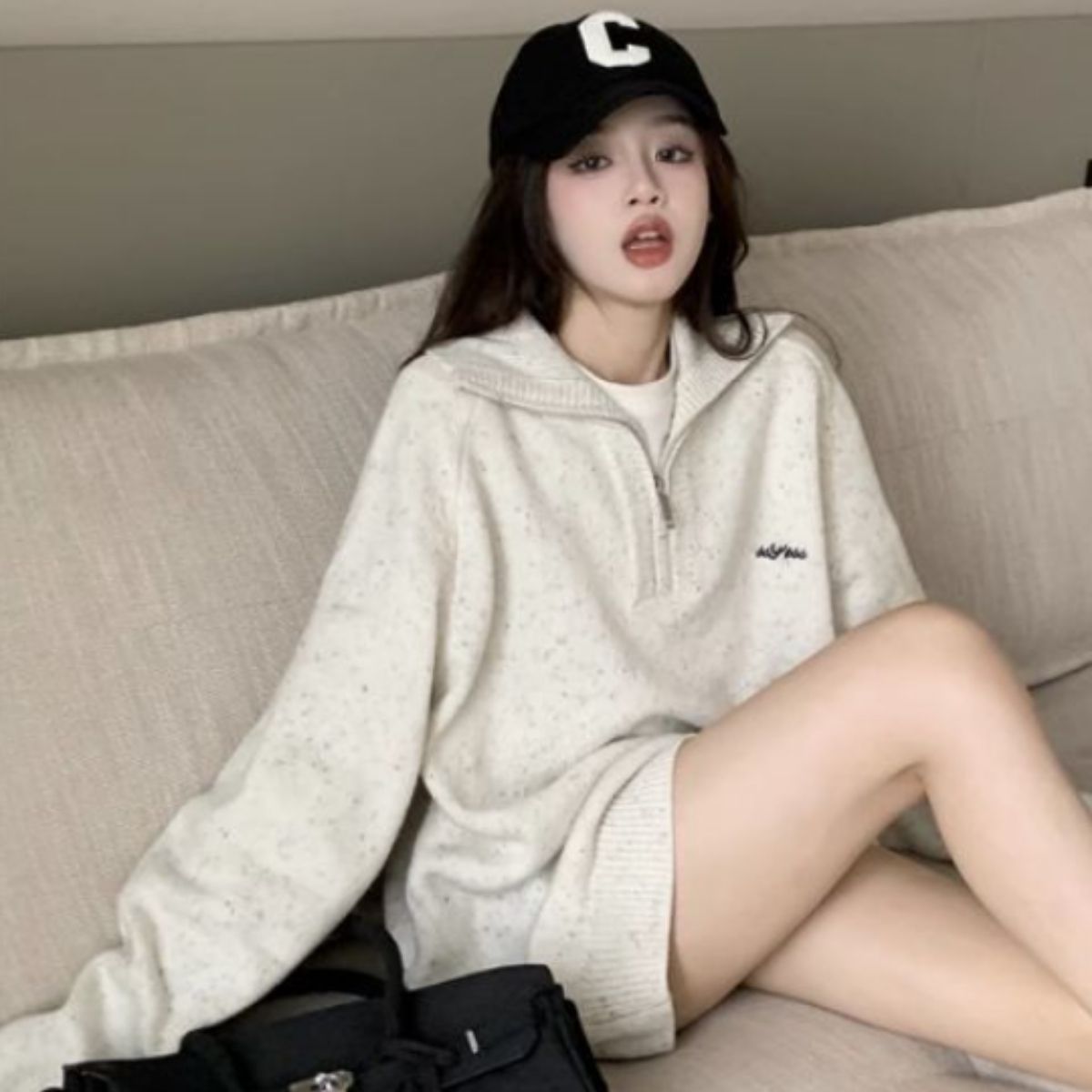 Knit/ハーフジップ杢ニットプルオーバー ST/No.27823