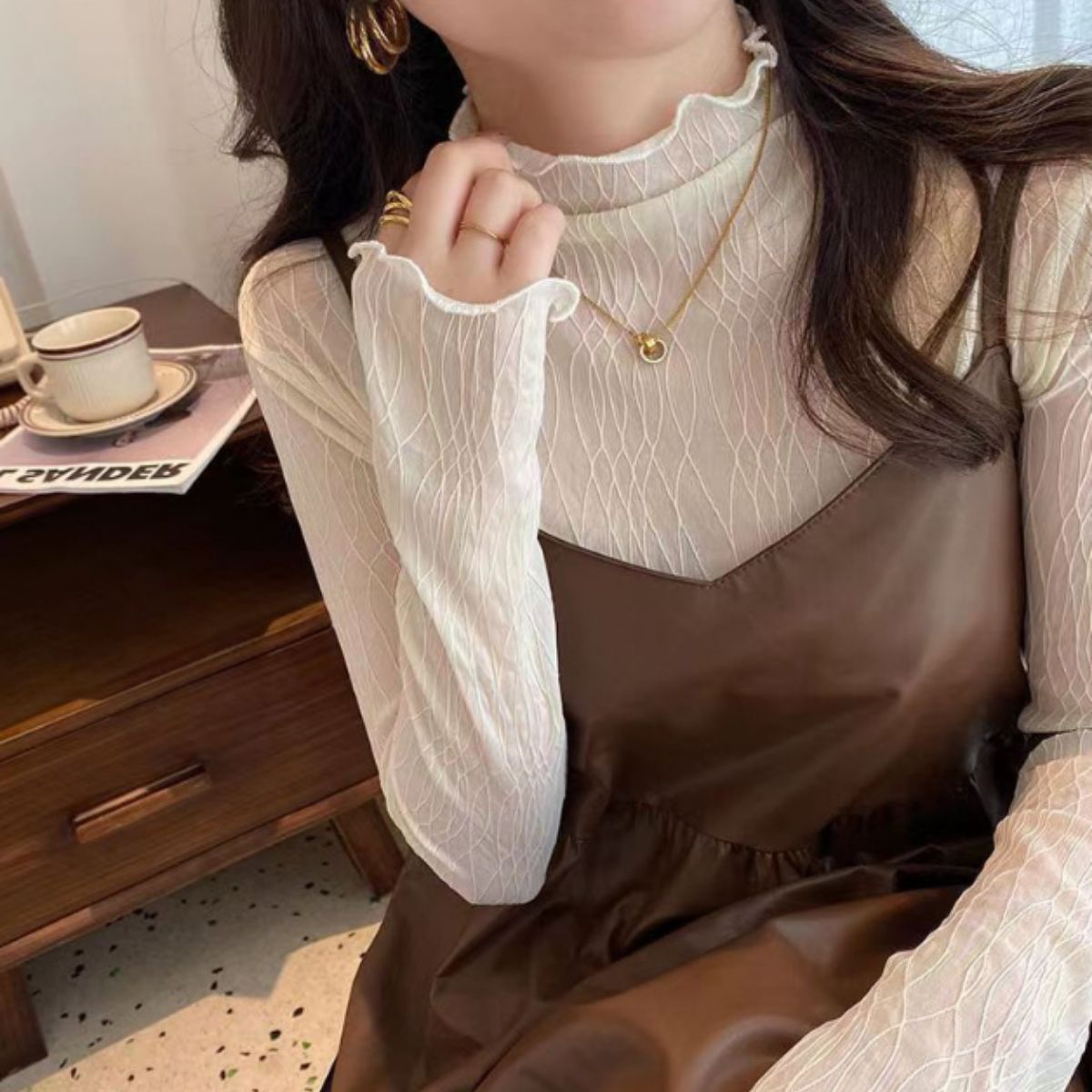 Blouse/ハイネックシアーウェーブトップス ST/No.27826