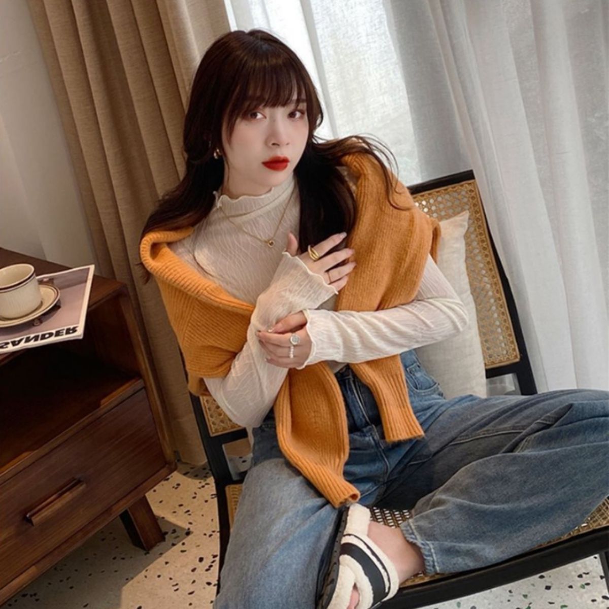 Blouse/ハイネックシアーウェーブトップス ST/No.27826