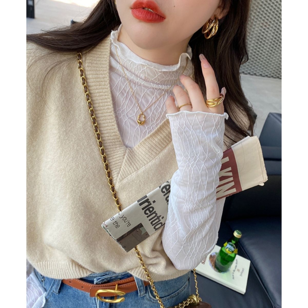 Blouse/ハイネックシアーウェーブトップス ST/No.27826