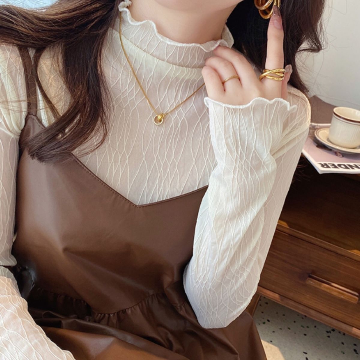 Blouse/ハイネックシアーウェーブトップス ST/No.27826