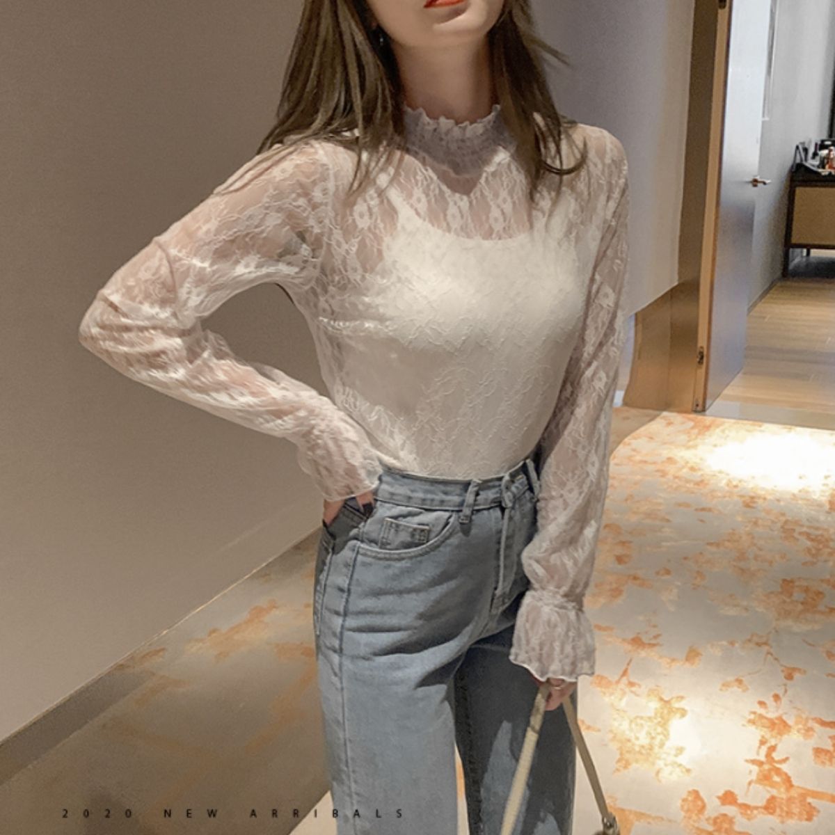 Blouse/ハイネックシアー小花長袖トップス ST/No.27828
