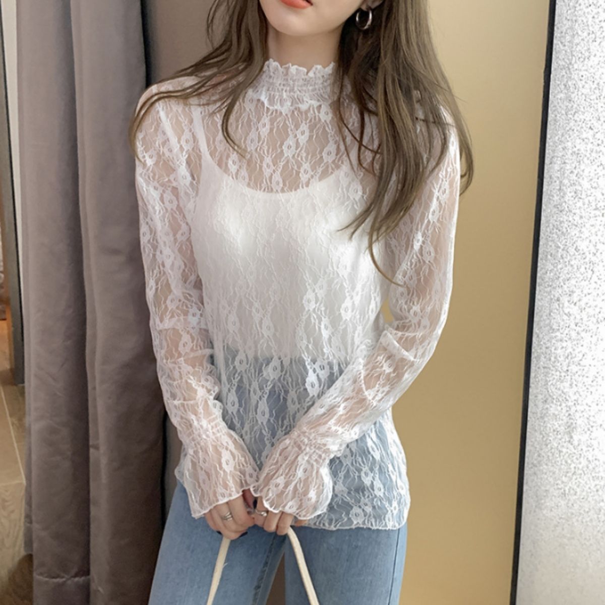 Blouse/ハイネックシアー小花長袖トップス ST/No.27828