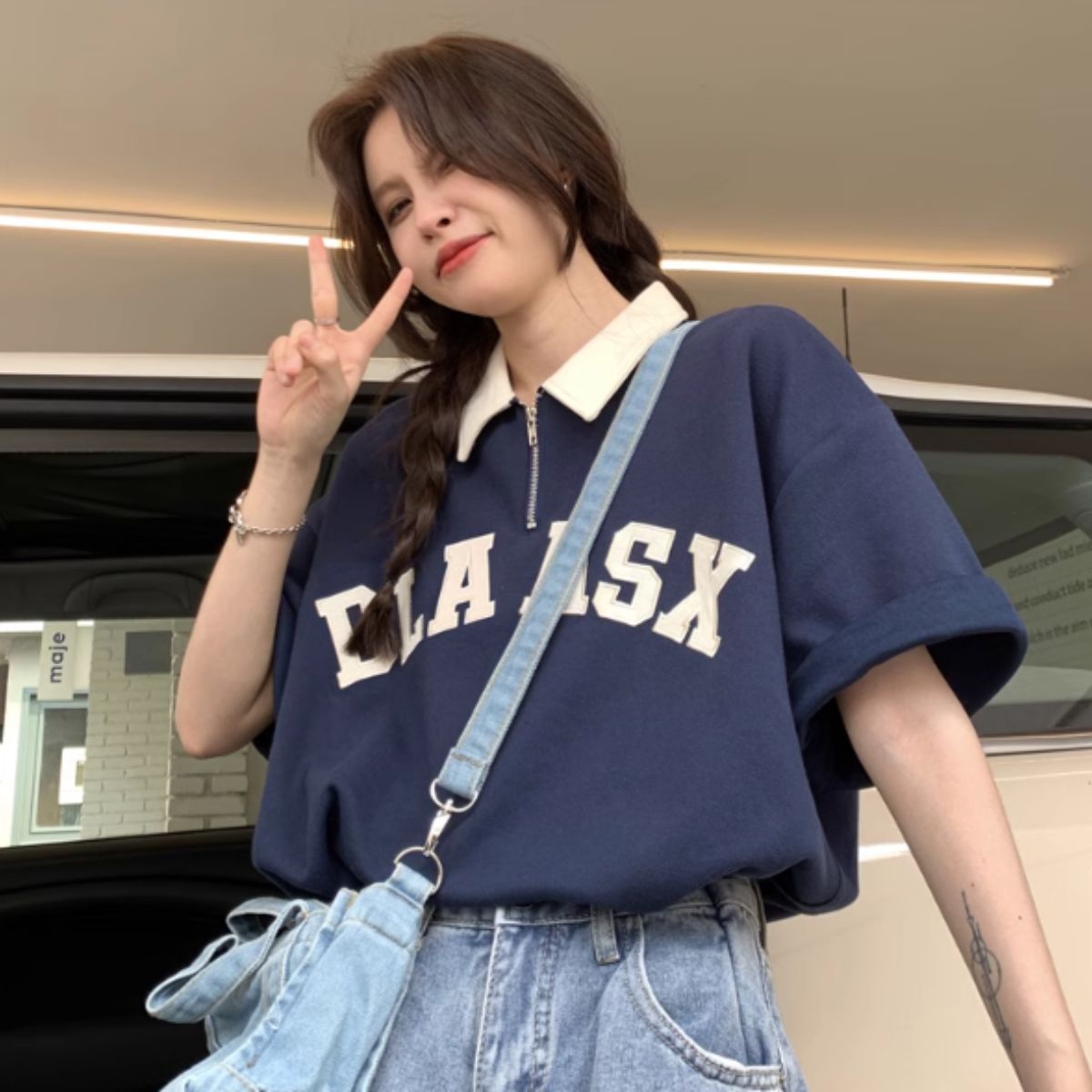T-Shirts/半袖ハーフジップロゴTシャツ ST/No.27883