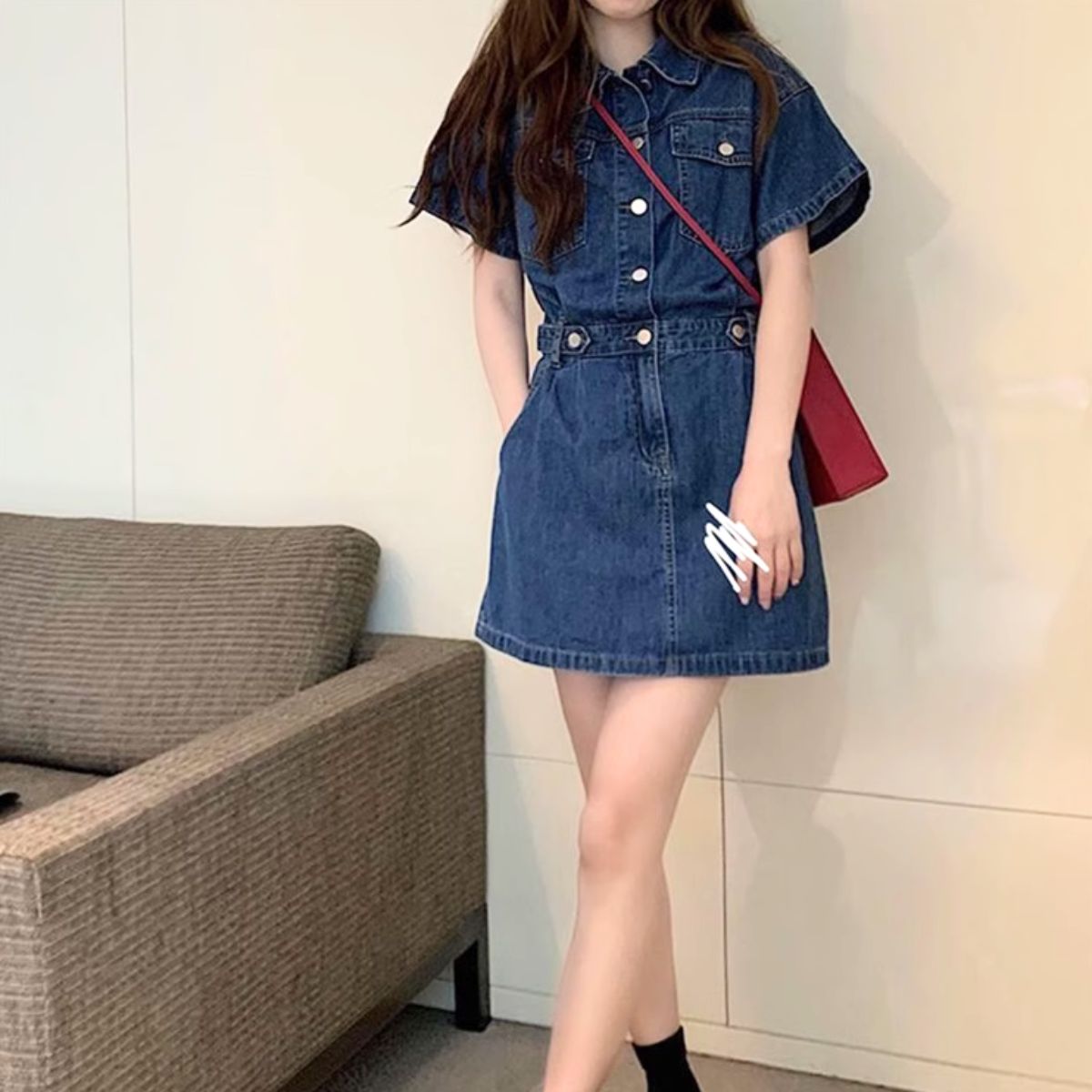 Dress/半袖デニムツイルミニワンピース ST/No.27902