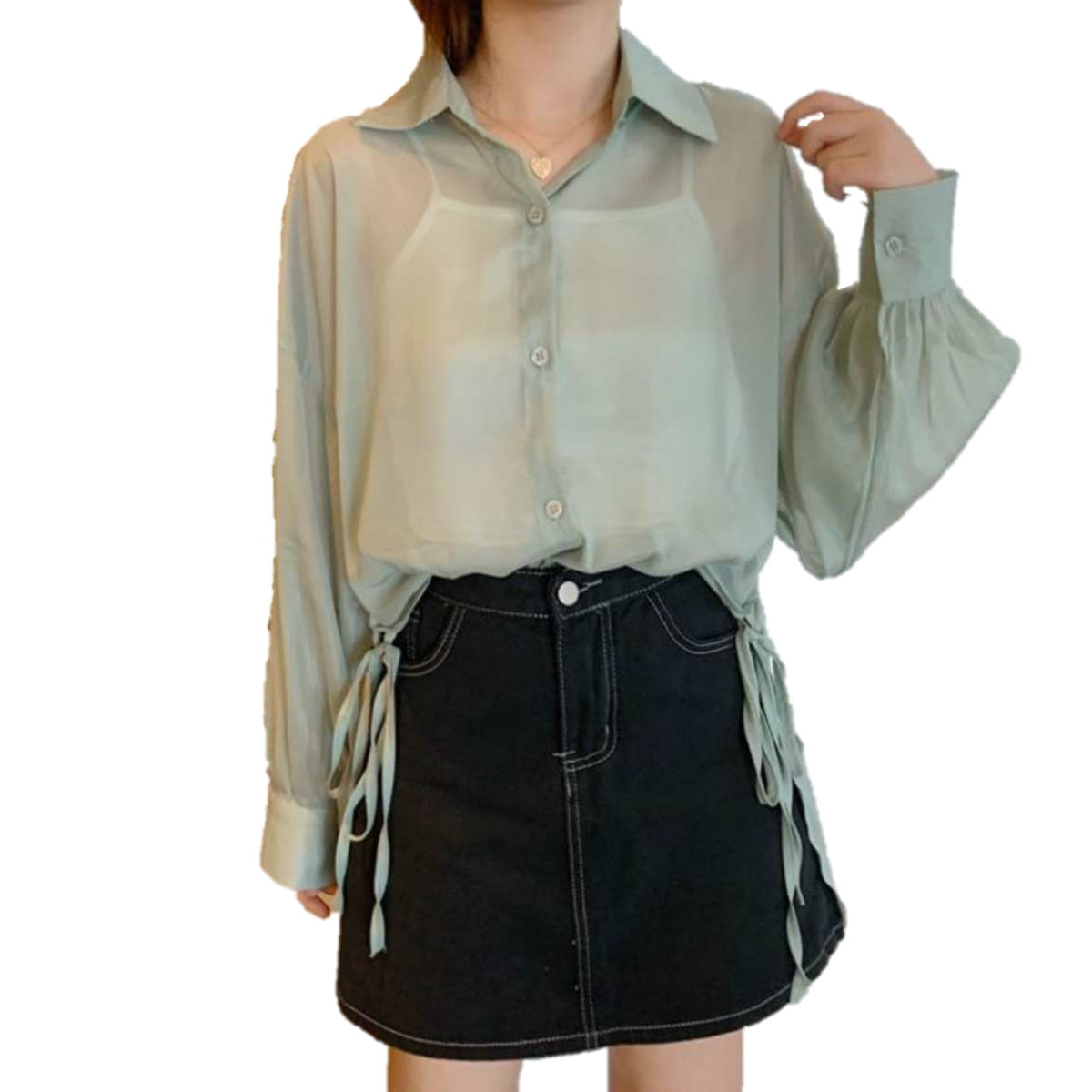 Tops/ シアーシャツ 脇リボン  ST/No.27261
