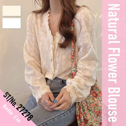 Tops/ フラワー刺繍スモックブラウス ST/No.27278