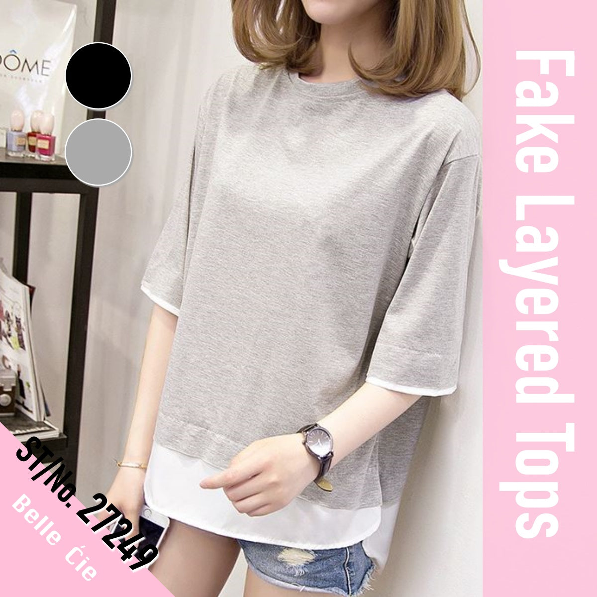 Tops/ 配色フェイクレイヤードトップス  ST/No.27249
